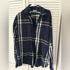 BURBERRY LONDON Plaid navy blue and white Button-Up Shirt EUC